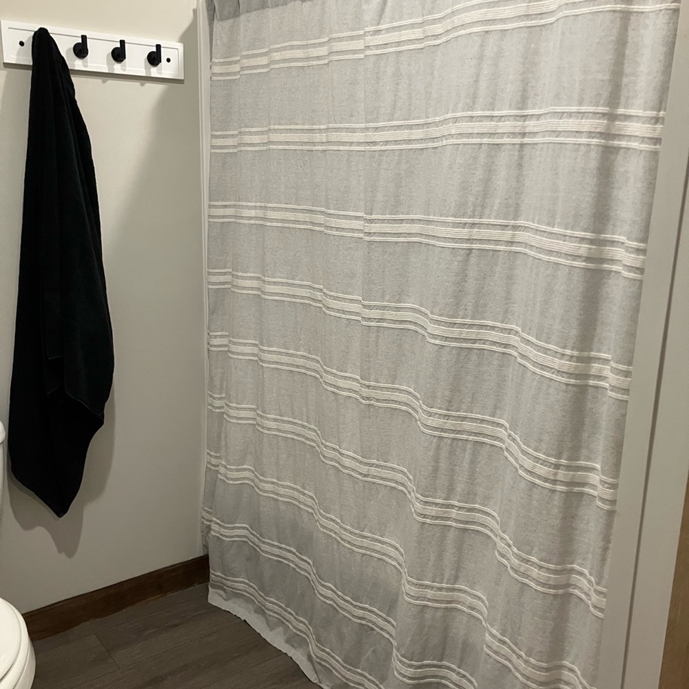 Farmhouse Gray Striped Shower Curtain Neutral Bathroom Decor